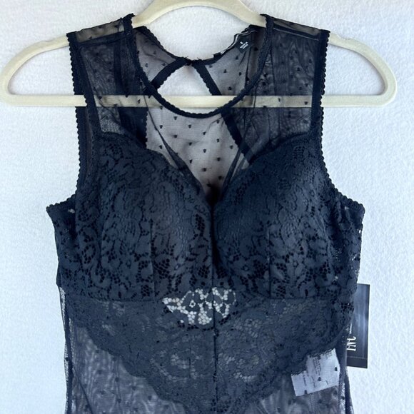 NWT INC International Concepts Bodysuit Women Small Black Mesh Grunge Cheeky - Picture 3 of 13
